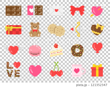 一組各種情人節像素藝術插圖 一組各種情人節像素藝術插圖 121352347