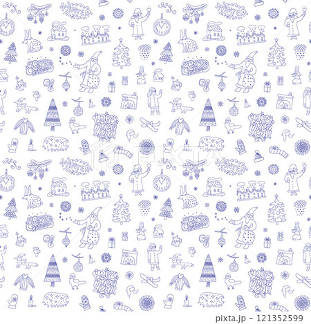 winter season Christmas holidays seamless vector background ,hand drawn sketch illustration 121352599