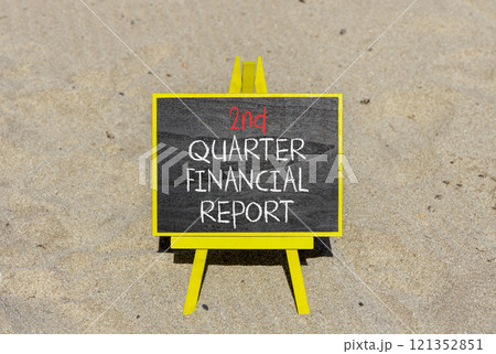 2nd quarter financial report symbol. Concept words 2nd quarter financial report on beautiful black blackboard. Beautiful sand background. Business 2nd quarter financial report concept. Copy space. 121352851
