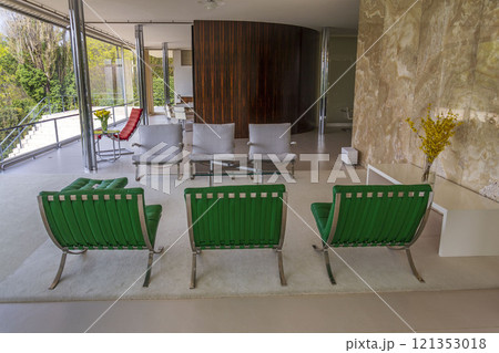 Villa Tugendhat by architect Ludwig Mies van der Rohe built in 1929-1930, modern functionalism architecture monument, UNESCO World Culture Heritage site on April 8, 2019 in Brno, Czech Republic. Villa Tugendhat by architect Ludwig Mies van der Rohe built in 1929-1930, modern functionalism architecture monument, UNESCO World Culture Heritage site on April 8, 2019 in Brno, Czech Republic. 121353018