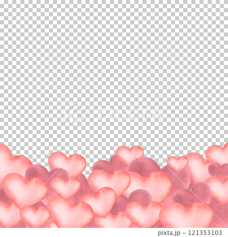 Pink hearts frame. Hand drawn watercolor illustration of Valentine's Day decor on isolated background. Postcard backdrop. Random heart marriage symbols. Great for cards, party Invitations and flyers. Pink hearts frame. Hand drawn watercolor illustration of Valentine's Day decor on isolated background. Postcard backdrop. Random heart marriage symbols. Great for cards, party Invitations and flyers. 121353103