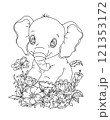 Baby elephant with flowers coloring page  121353172
