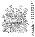 Easter basket with eggs and flowers, colouring book 121353174