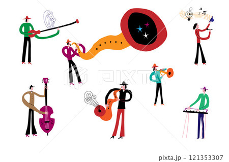 jazz band musicians vector illustration , isolated cartoons design element jazz band musicians vector illustration , isolated cartoons design element 121353307