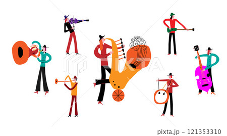 classical musicians band , people playing musical instruments vector illustration , isolated cartoon design elements classical musicians band , people playing musical instruments vector illustration , isolated cartoon design elements 121353310