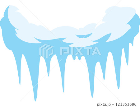 Snowdrift adorned with hanging icicles, melting gently under warm sunlight, creating a captivating winter wonderland scene against a pristine white background Snowdrift adorned with hanging icicles, melting gently under warm sunlight, creating a captivating winter wonderland scene against a pristine white background 121353696
