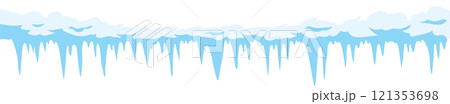 Seamless vector illustration of a row of icicles dripping, hanging from snow and ice with white background, perfect for winter and christmas decorations Seamless vector illustration of a row of icicles dripping, hanging from snow and ice with white background, perfect for winter and christmas decorations 121353698