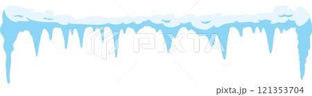 Seamless pattern featuring snowflakes and icicles gracefully hanging from a roof against a crisp white background, evoking a serene winter wonderland atmosphere perfect for the holiday season 121353704