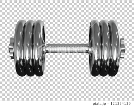 Cast Iron Chrome Adjustable Dumbbell, weightlifting gym equipment, side view. Png clipart isolated on transparent background 121354139