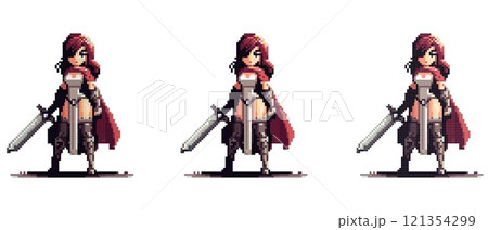 Fierce female warrior in exquisite armor, confident with a big sword on a white background, in pixel style Fierce female warrior in exquisite armor, confident with a big sword on a white background, in pixel style 121354299
