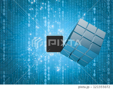 青のサイバーデジタル背景イメージ 青のサイバーデジタル背景イメージ 121355072
