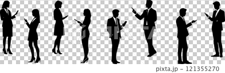 Monochrome silhouettes of men and women businessmen in vector 121355270