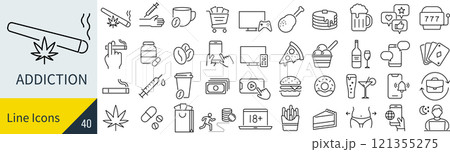 依存症に関する線画アイコンセット 依存症に関する線画アイコンセット 121355275