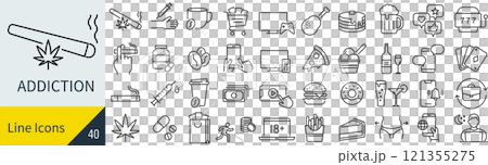 依存症に関する線画アイコンセット 依存症に関する線画アイコンセット 121355275