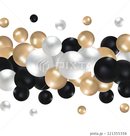 Elegant template with pearl pattern. Vector design for banners, cards, wedding invitation gold, white, black balls. Eps 10 121355356