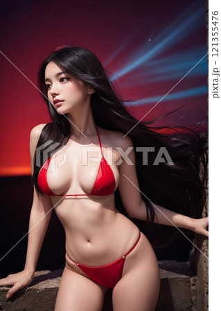 赤いビキニの美女 121355476