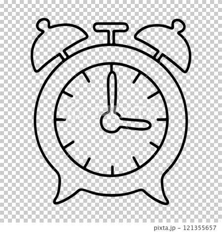 Simple hand-drawn line drawing illustration of a retro alarm clock, cut out on transparent background Simple hand-drawn line drawing illustration of a retro alarm clock, cut out on transparent background 121355657