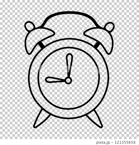 簡單的手繪線條畫復古鬧鐘的插圖，透明背景上的切口 121355658