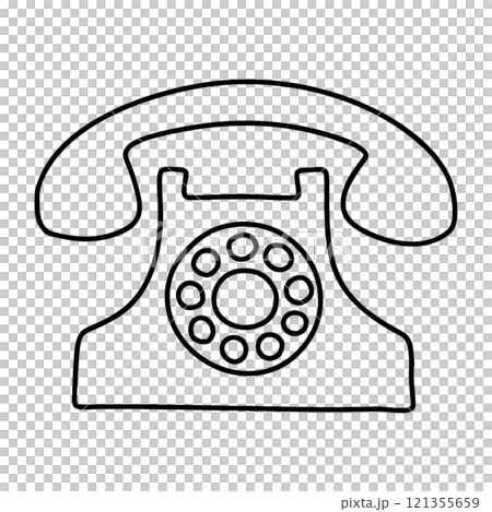 Simple hand-drawn line illustration of a retro telephone, cut out on transparent background 121355659