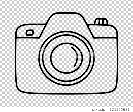 カメラのシンプルな手描き線画イラスト　透過背景の切り抜き 121355681