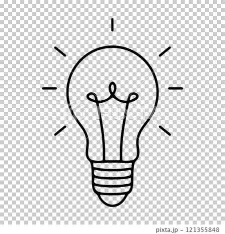光る豆電球のシンプルな手描き線画イラスト　透過背景の切り抜き 121355848