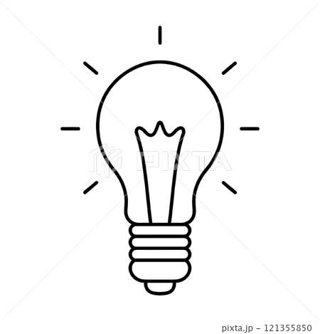光る豆電球のシンプルな手描き線画イラスト　透過背景の切り抜き 121355850