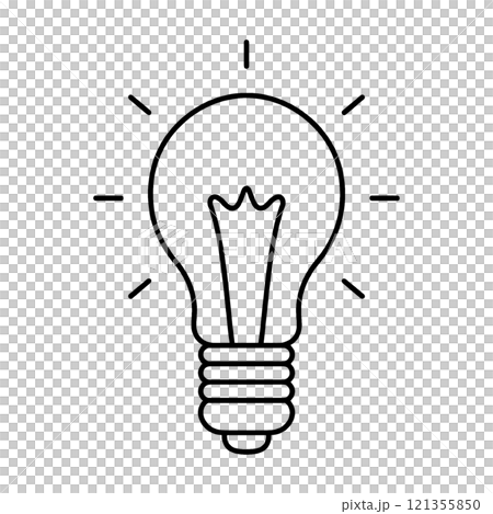 光る豆電球のシンプルな手描き線画イラスト　透過背景の切り抜き 121355850
