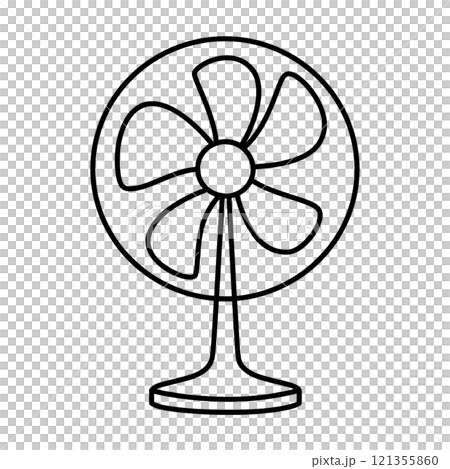レトロな扇風機のシンプルな手描き線画イラスト 透過背景の切り抜き レトロな扇風機のシンプルな手描き線画イラスト 透過背景の切り抜き 121355860