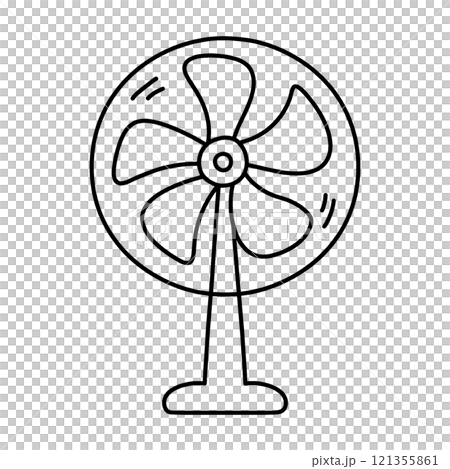 Simple hand-drawn line drawing illustration of a retro electric fan, cut out on transparent background 121355861