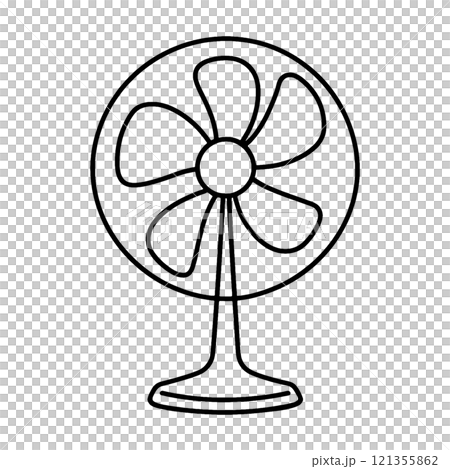 復古電風扇的簡單手繪線條圖，透明背景的切口 121355862