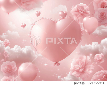 Pink hearts, clouds and balloons 121355951
