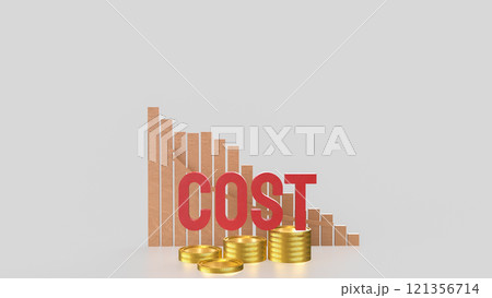The Red cost text and gold coins for business concept 3d rendering. 121356714