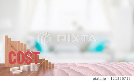 The Red cost text and gold coins for business concept 3d rendering. The Red cost text and gold coins for business concept 3d rendering. 121356715
