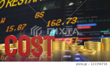 The Red cost text and gold coins for business concept 3d rendering. The Red cost text and gold coins for business concept 3d rendering. 121356716