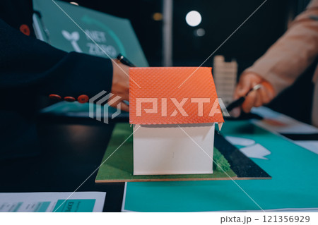 Carbon offset price report CO2 emission. Future growth Net zero waste in ESG ethical SME office protect climate change global warming social issues project. Group of asia people Eco friendly SDGs plan 121356929