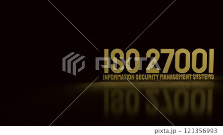 The Gold iso 27001 and gear on Black background 3d rendering. The Gold iso 27001 and gear on Black background 3d rendering. 121356993