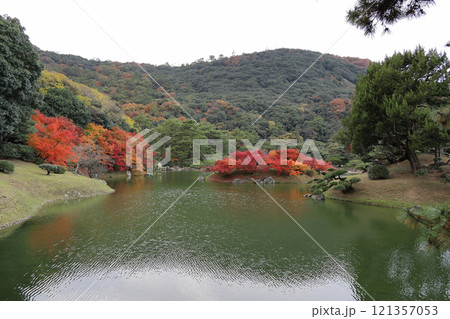 栗林公園南庭南湖、楓岸・楓嶼の紅葉 栗林公園南庭南湖、楓岸・楓嶼の紅葉 121357053