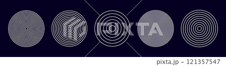 Abstract radial wave pattern with dynamic circular lines. Sound waveform design for music, audio, and technology. Flat vector illustration isolated on background. 121357547