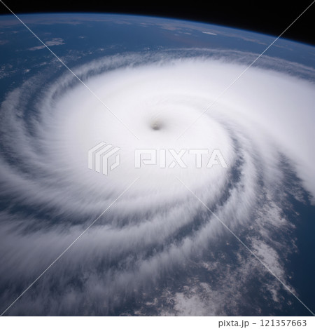 宇宙から見た台風のイメージ　AI生成画像 121357663