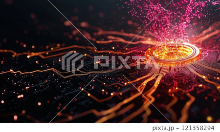 Abstract Digital Concept of Energy Burst and Circuitry Details Abstract Digital Concept of Energy Burst and Circuitry Details 121358294