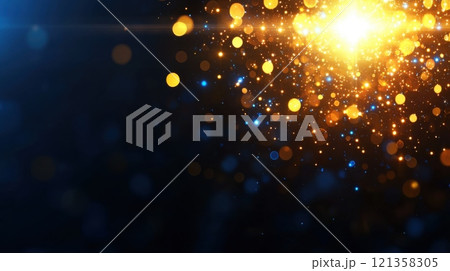 Bright and Shimmering Light Particles on Dark Background in Motion 121358305