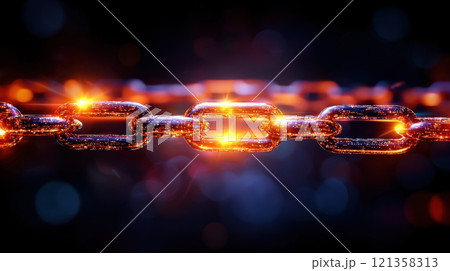 Illuminated Abstract Chain Links with Bokeh Background Effects 121358313