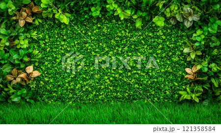 Lush Greenery Background with Natural Elements and Vibrant Plants 121358584
