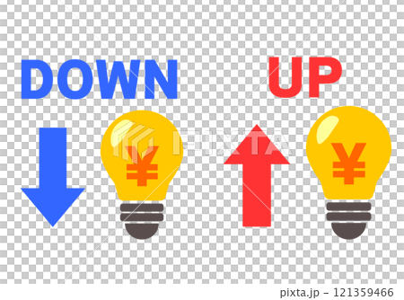 關於電費增加/減少的燈泡插圖 關於電費增加/減少的燈泡插圖 121359466