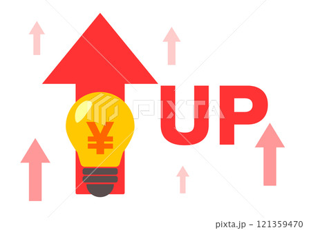 電気代の値上げに関する電球イラスト　 121359470