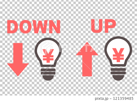 Light bulb illustrations regarding electricity bill increases and decreases Light bulb illustrations regarding electricity bill increases and decreases 121359485