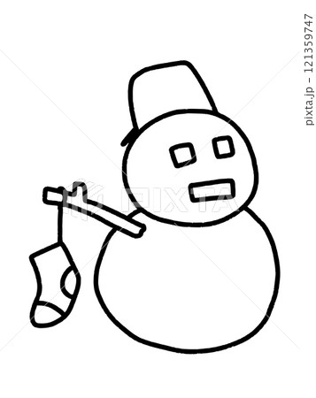 シンプルタッチの靴下を吊るした雪だるま　線画 121359747