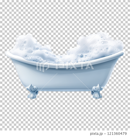 Luxurious Bubble Bath Tub with Soft Foam Represents Relaxation and Self Care Luxurious Bubble Bath Tub with Soft Foam Represents Relaxation and Self Care 121360479