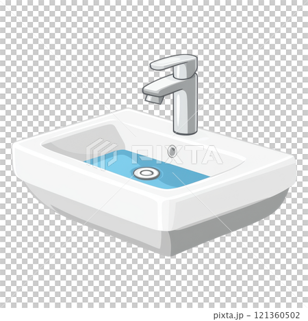 Modern Bathroom Sink with Sleek Chrome Faucet and Soap Dispenser 121360502