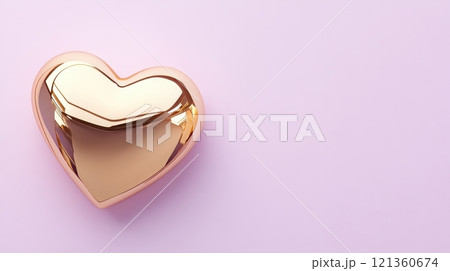 Elegant Valentine s Layout With Glossy 3D Golden Heart on Pink Background 121360674